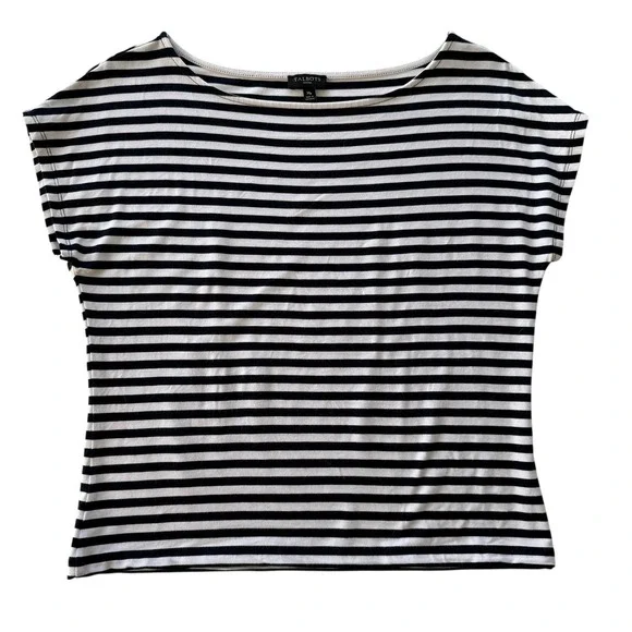Talbots Breton Stripe Cropped Tee Navy White Boat Neck Coastal Prep Women's M - Picture 2 of 8